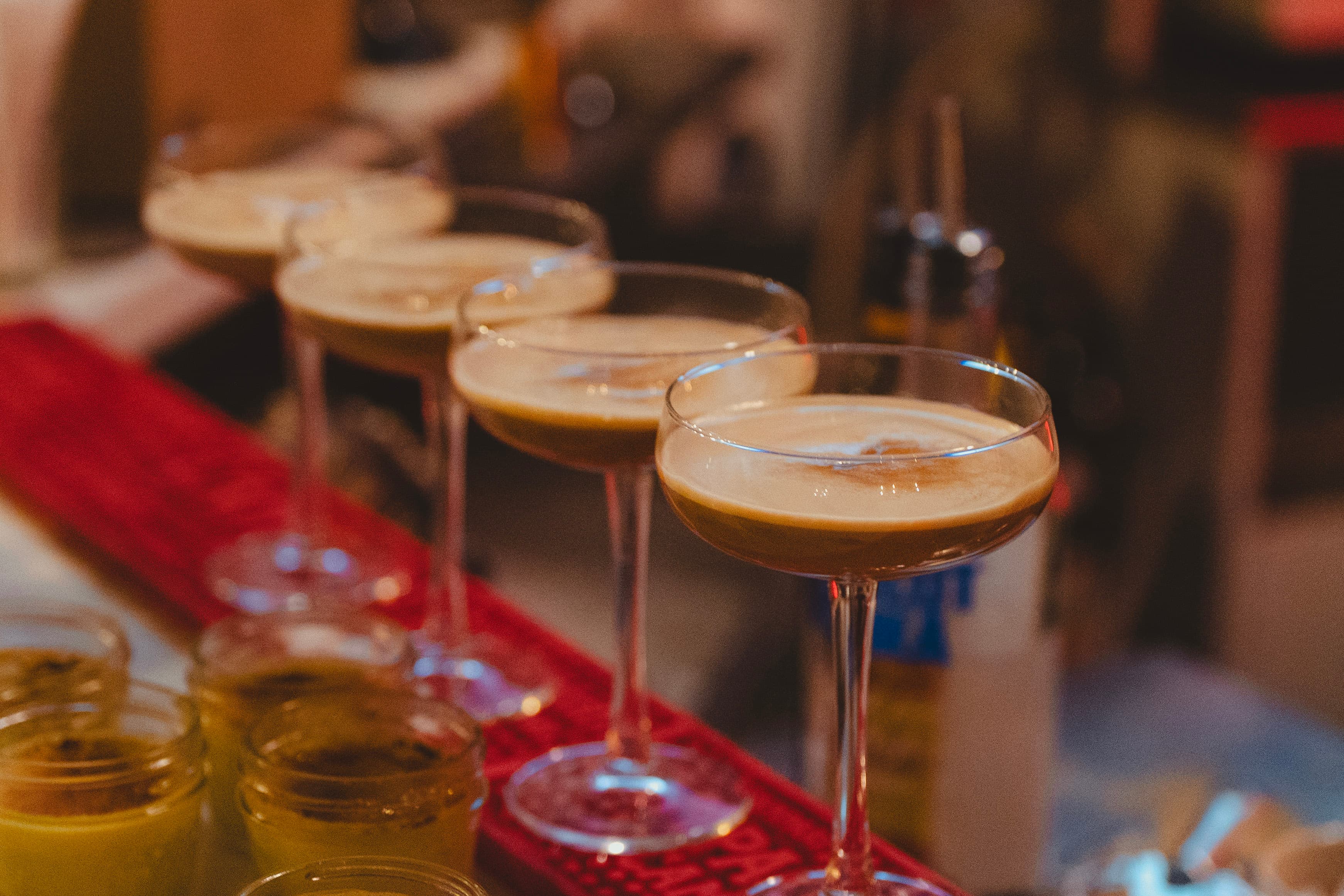 A line of cocktails prepared for a Prosper Events evening in Ottawa